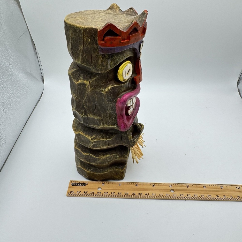 Set of 2 Carved Wooden Tiki Figures Polynesian Island Decor 10" - Picture 8 of 8